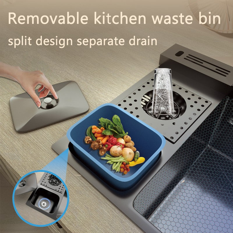 Stainless Steel Waterfall Kitchen Sink Digital Display Extra Large Single Bowl Multifunctional Household Vegetable Washing Sink