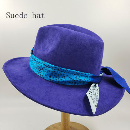 Chapéu Fedora Pintado à Mão Masculino e Feminino Chapéu Panamá Moda Primavera Outono com Pena Envolta Chapéu Fedora de Lã com Aba Grande