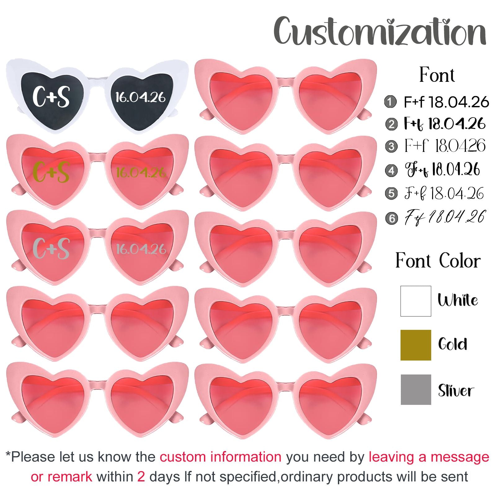 12-120Pcs Custom Wedding Sunglasses Personalised Heart Shaped Sunglasses Wedding Party Favors for Guest Date Initials Custom