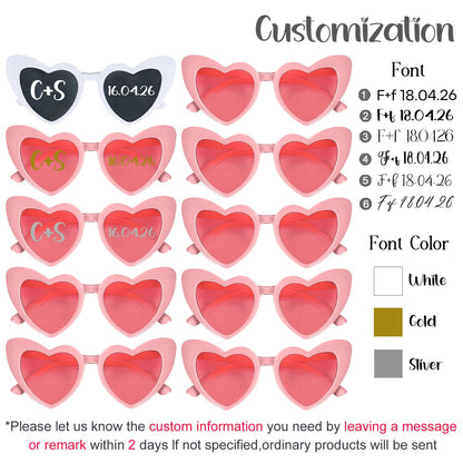 12-120Pcs Custom Wedding Sunglasses Personalised Heart Shaped Sunglasses Wedding Party Favors for Guest Date Initials Custom