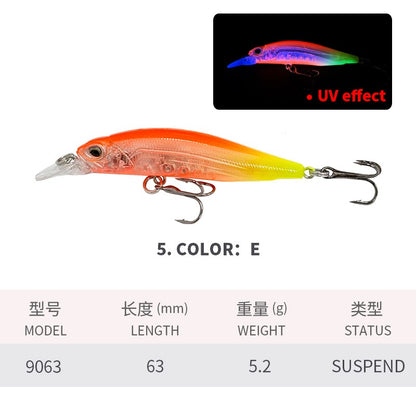Isca de Pesca Suspend UV Minnow 5g 63mm Rozante 63SP Jerkbait Isca para Truta Baixo Água Salgada Twitch Jerk Retrieve Isca Artificial Rígida