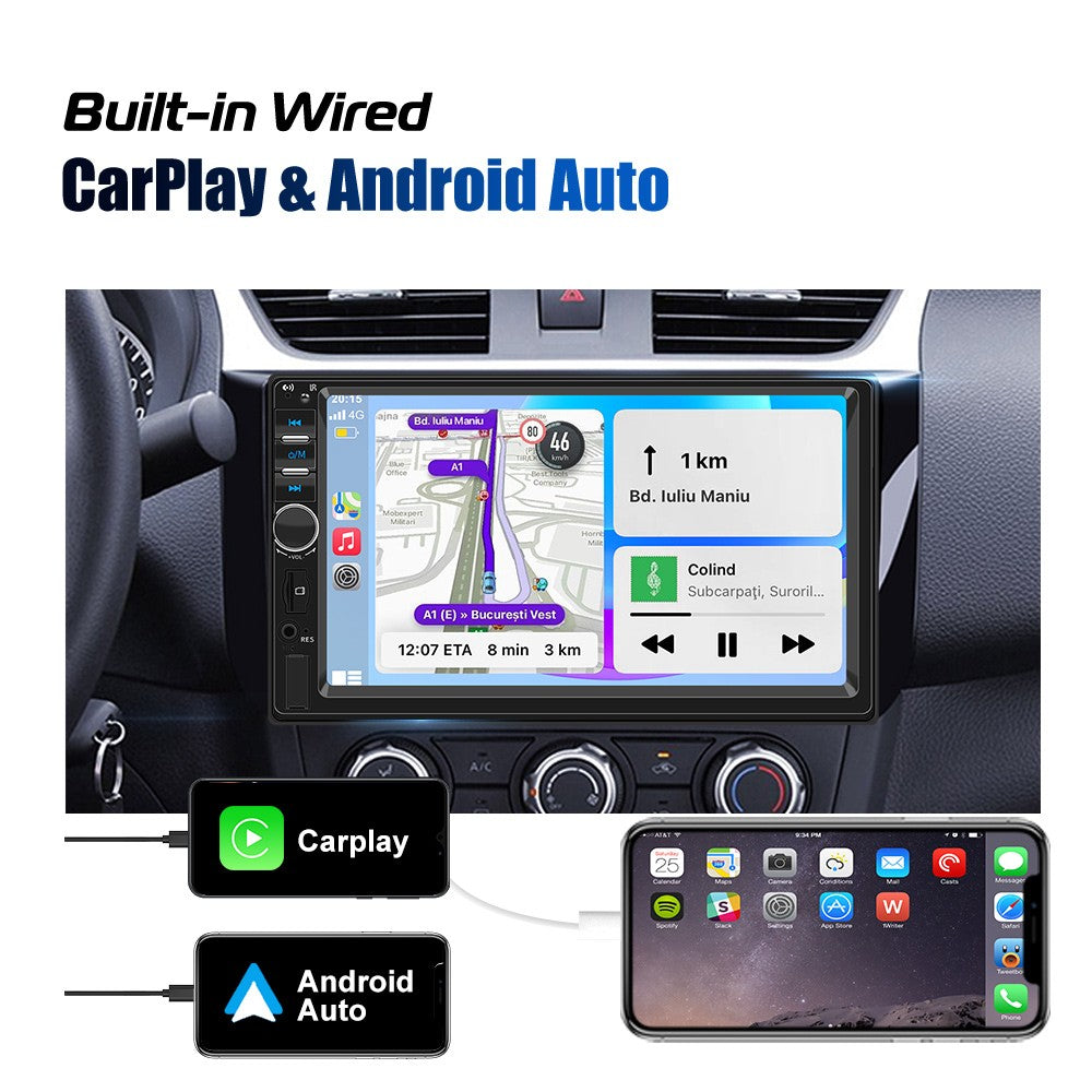 7 Inch 1 Din MP5 CarPlay Car Radio Multimedia Player Touch Screen FM ISO Power Aux Input Bluetooth USB Mirror Link Universal