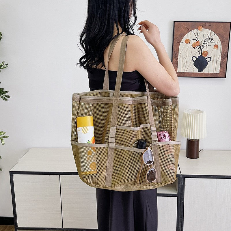 Foldable Lightweight Beach Bags Large Capacity Grocery Produce Tote Bag Beach Shoulder Bag Women's Casual Shopping Bags