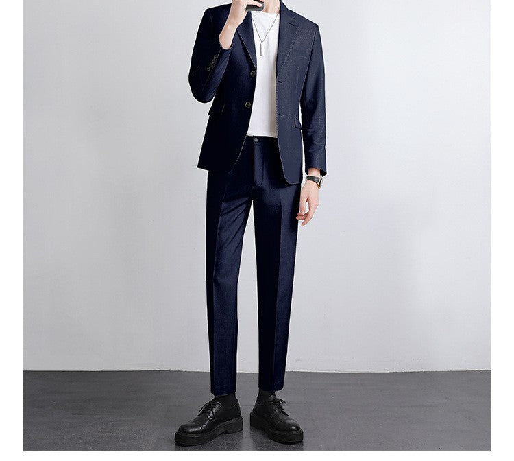 Autumn Men's Clothing Light Luxury Business Leisure Suit Jacket Set Streetwear Elegant Korean Popular Clothes Slim Pants Suit