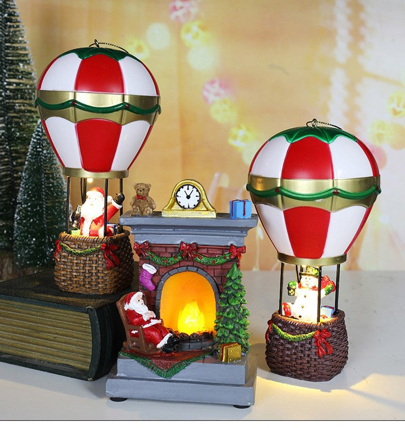 Christmas Glowing Ornaments Santa Claus Snowman Fireplace Resin LED Night Light Christmas Decoration Holiday Kids Toys Gift