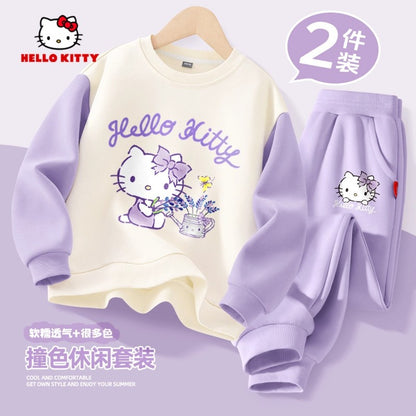 Sanrio Baby Girl Clothes Set Autumn Kid Hello Kitty Printed Sweatshirts Pullover Top & Pants 2pcs Suit Children Boys Tracksuits