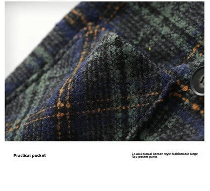 2024 New Style Women's Plaid Suit Woolen Jacket Loose Fit Vintage Checked Woolen Coat Medium Length Korean Version
