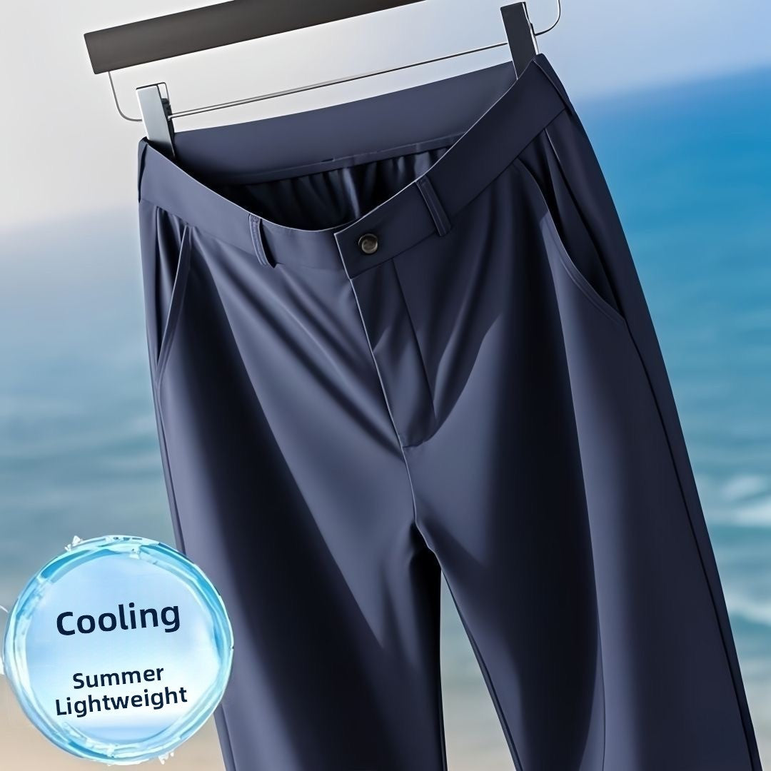 Casual Straight Leg Men's Pants Slim Fit Light Weight Tailored Westwear Summer Thin Blue Color Drapey Nine-Piece Suit Pants