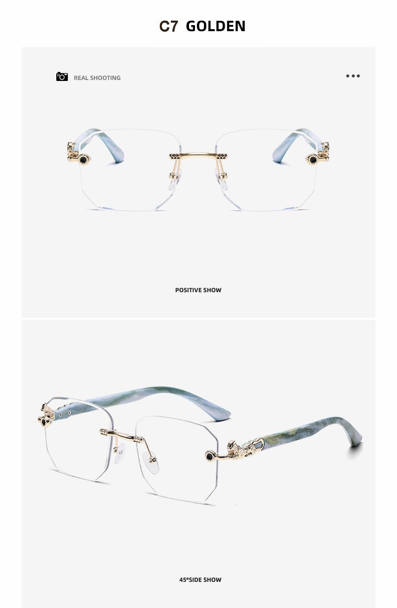 Square Sunglasses For Men Women Fashion Metal Leopard Head Rimless Eyewear Travel And Driving Shades Oculos De Sol UV400