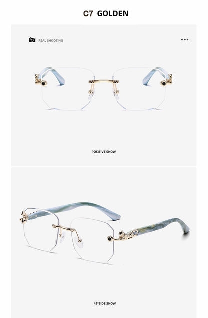 Square Sunglasses For Men Women Fashion Metal Leopard Head Rimless Eyewear Travel And Driving Shades Oculos De Sol UV400