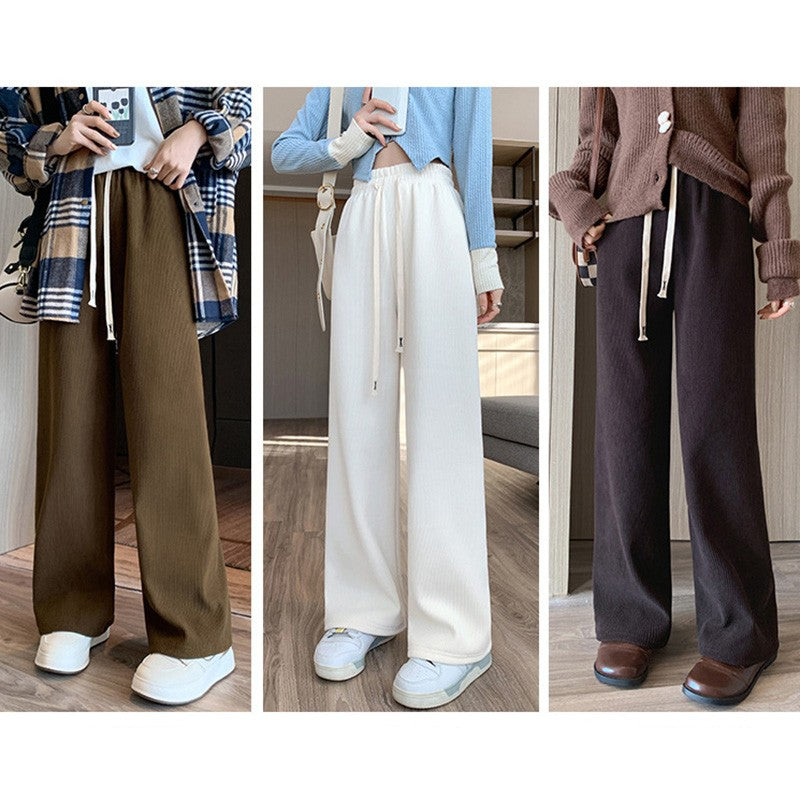 Solid Casual Thicken Women Corduroy Pants Lamb Fleece Padded Cashmere Warm Sweatpants Female Elastic Waist Soft Fur Trousers