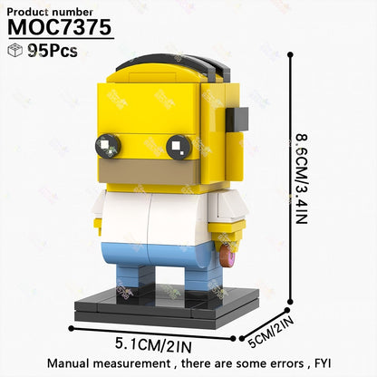 MOC Animação Série Bonecos para Montar Brickheadzed Marge Bart Maggie Homer Brinquedo DIY Modelo de Personagem Montar Tijolo Presente Infantil