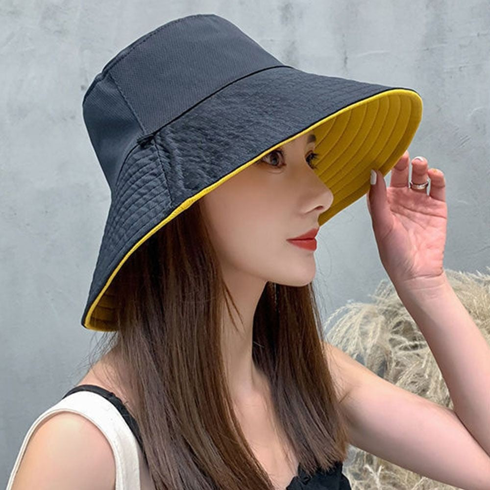 Double-Sided Sun Beach Cap Portable Fisherman Cap Foldable Panama Hat Solid Color Anti-UV Spring Summer Outdoor Beach Visor