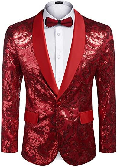 2025 Men's Shiny Gold Sequins Blazer Stylsih Shawl Collar One Button Tuxedo Floral Suit Jacket Party Wedding Groom Costume Homme