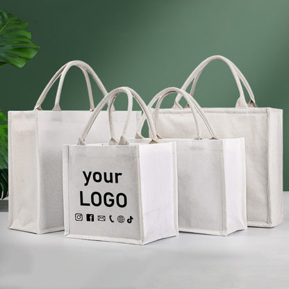 10pcs White Canvas Bags Custom Wedding Party Gift Tote Bags DIY Shopping Bags Large Capacity Tote Bags Custom Printed Logo