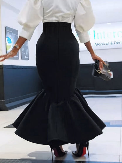 Ele Pure Color Wrap around Midi Skirt for Women Sli Faionable Transoceanic New Arrival A-Line Long Skirt