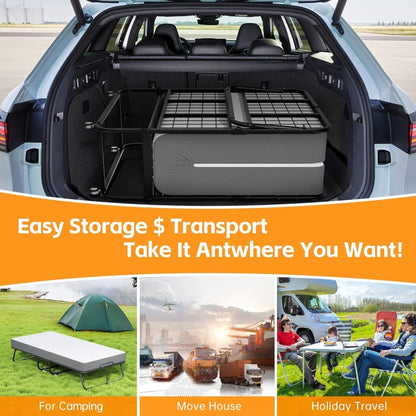 Folding Bed with Mattress, Foldable Twin Bed, Roll Away Beds for Adults, 75 x 31 Portable Roll Away Guest Beds with 5 Mat