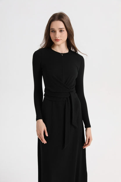 AS 2025 summer ribbing closed-fit wrap tops + Aline dress high Stretch matching