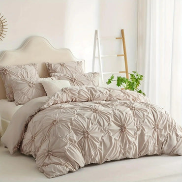 3pcs Bohemian Rhomboid Plaid Stereoscopic Flower Plain Colour Quilt Cover Set(1 Duvet Cover +2 Pillowcase Without Pillow Core)