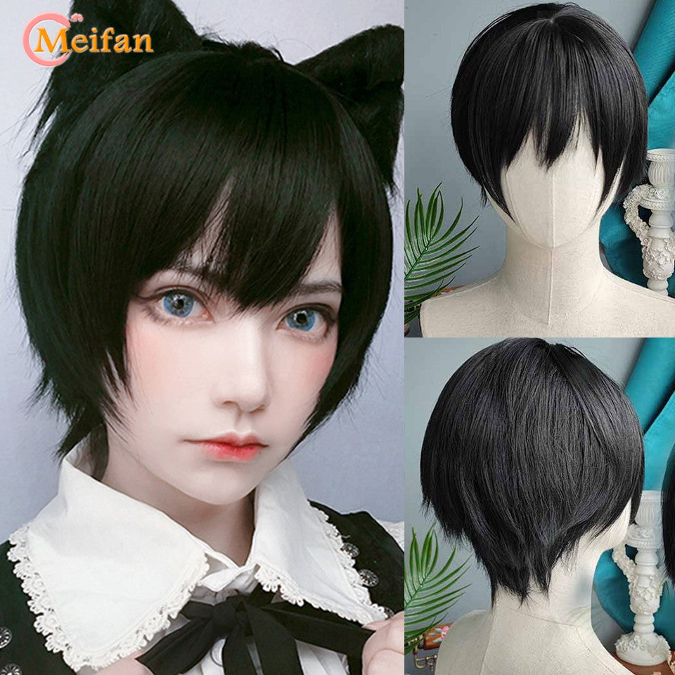 Peruca MEIFAN Sintética Curta para Cosplay Lolita Anime Masculina Cabelo Liso Masculino Fibra de Alta Temperatura Rosa Azul Louro Ombré Preto Peruca