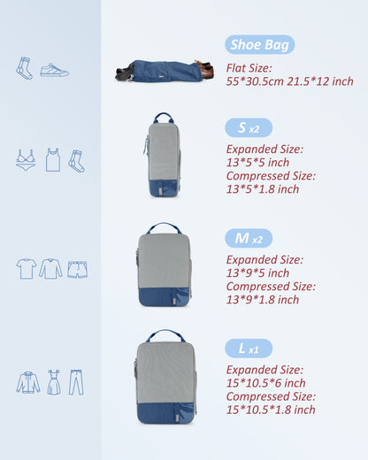 BAGSMART 6 Set Compression Packing Cubes for Travel Lightweight Luggage Organizer Bags Durable Space Saver Bags Travel Essential