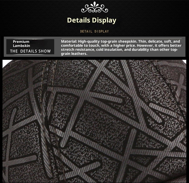 Classic Genuine Sheep Leather Baseball Cap for Men Adjustable Lightweight Breathable for Spring/Autumn