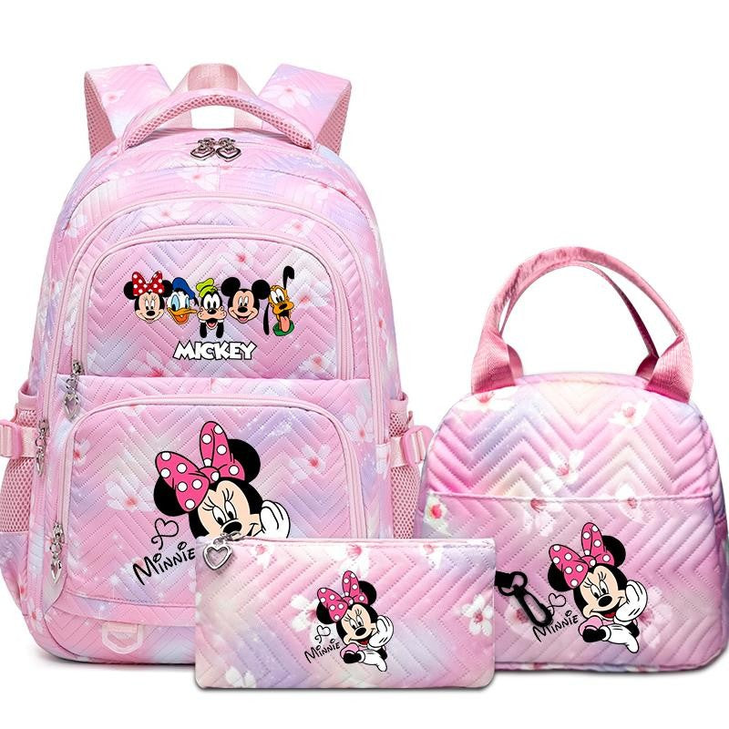 Mochila Mickey Minnie 3 Peças para Meninas e Meninos com Lancheira e Estojo, Mochila Escolar Fofa para Ensino Fundamental e Médio, Presente de Natal