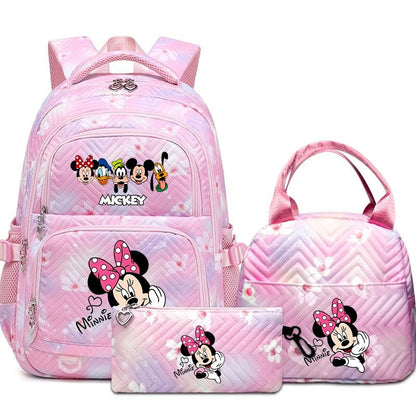 Mochila Mickey Minnie 3 Peças para Meninas e Meninos com Lancheira e Estojo, Mochila Escolar Fofa para Ensino Fundamental e Médio, Presente de Natal