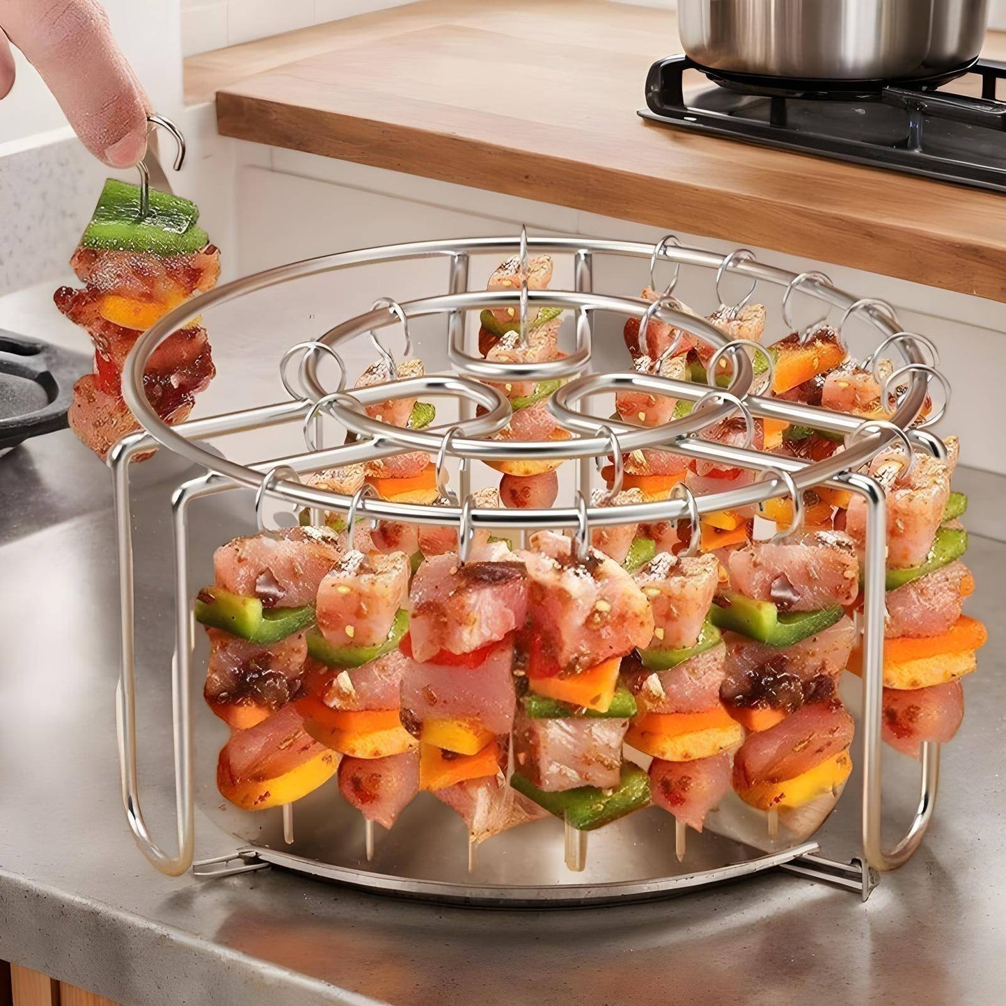 Air Fryer Grill Rack Stainless Steel Hanging Grill Skewers Non-Stick home Barbecue Kebabs Rack For Vegetable Fish Meat Shrimp