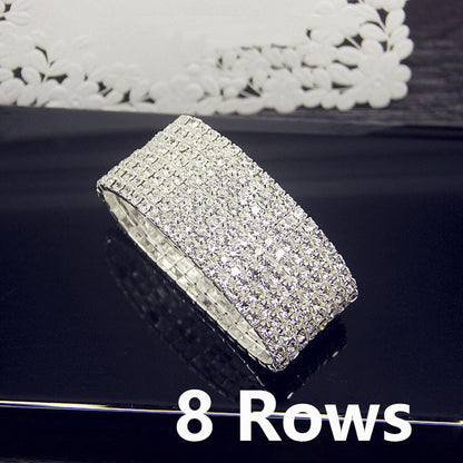 Luxuosa Pulseira Elástica de Cristal Zircônia AAA Branca Bling Cravejada Strass Feminina para Casamento