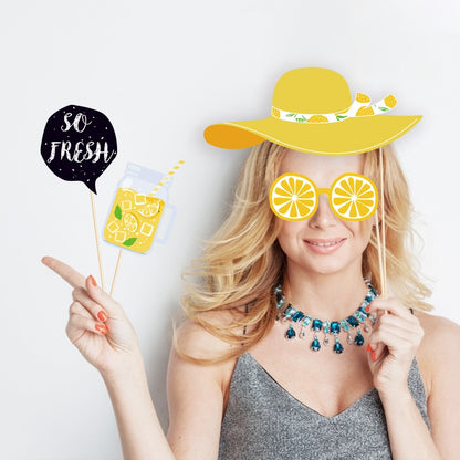 25pcs Lemon Photo Shoot Props With Sticks Party Selfie Photo Props Kit for Kids Birthday Summer Fruits Party Supplies