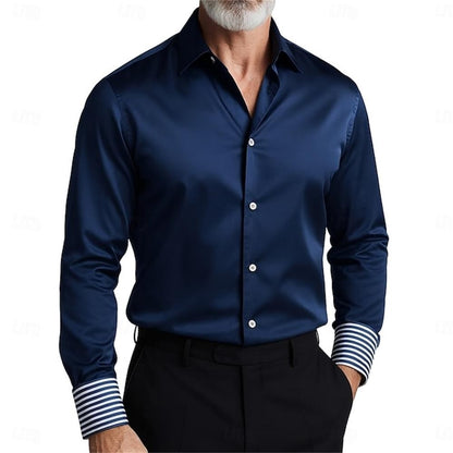 Fashionable men's long sleeved shirt with slim fit collar button solid color casual party plus size men's shirt