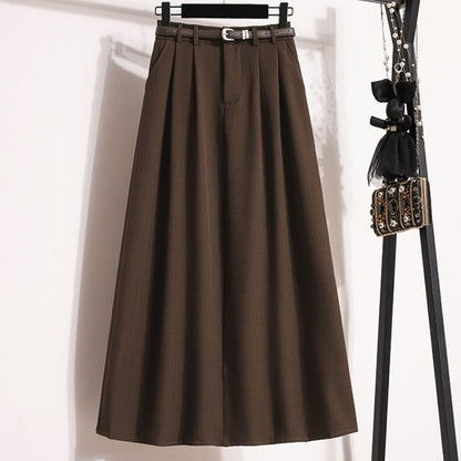 2025 Plus Size Skirts for Women Autumn Elegant Solid Women's Wrap Umbrella Skirts Korean High Waisted Suit Pleated Skirt