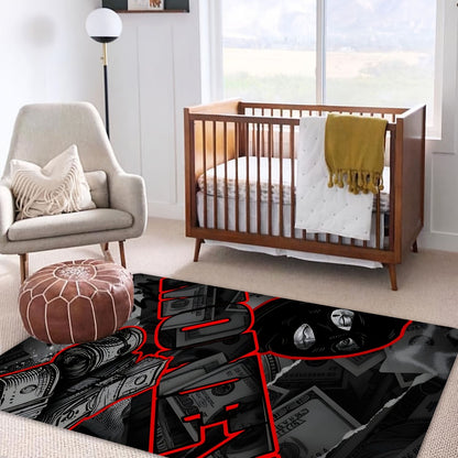 Stylish Money Design Doormat - Red and Black Pattern for a Modern Home Entrance, Perfect for Adding an Edgy Touch to Your Decor