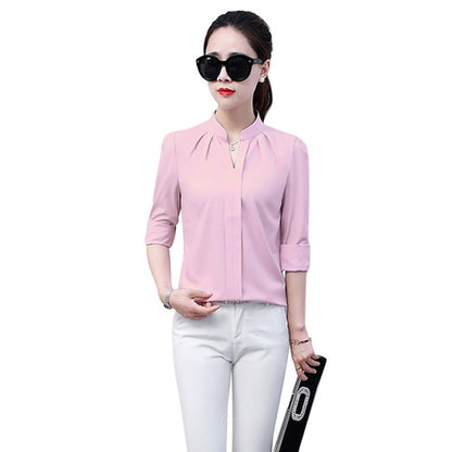 Autumn Spring Fashion Sexy V-Neck Shirt Women OL Formal Long Sleeve Chiffon Blouse M-2XL