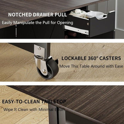 Folding Dining Table with 6 Wheels, Drop Leaf Tables for Small Spaces, Foldable Dining Table with 2-Layer Storage Rack, Kitchen