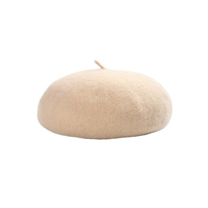Boina Nuvem Feminina Confortável de Lã Pelúcia Quente Estilo Britânico Chapéu Gorro Cor Sólida Elástico Boina Feminina