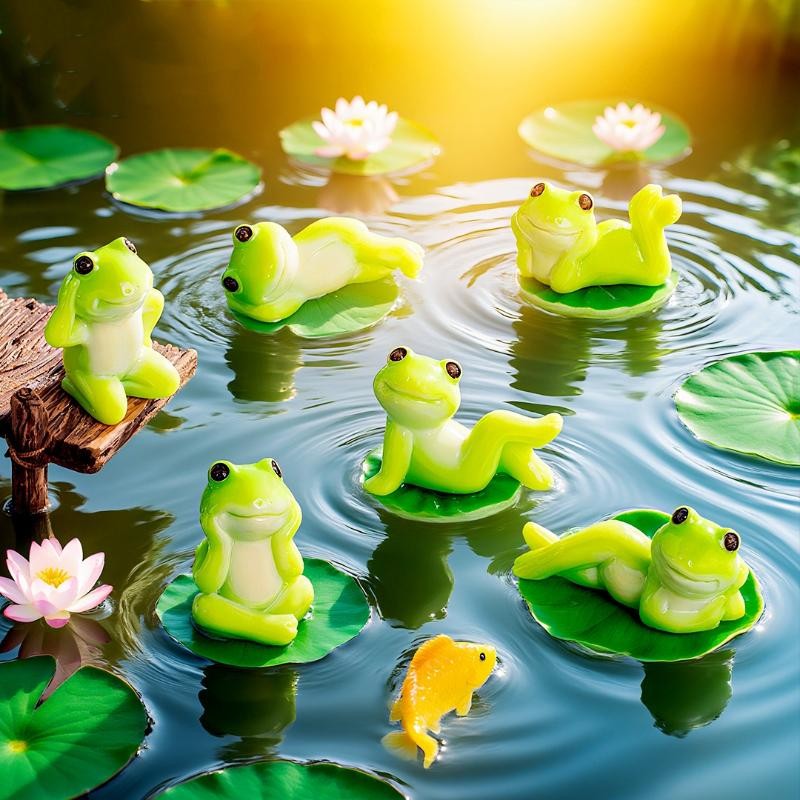 5/6Pcs Cartoon Funny Frog Figurine Ornament Desktop Living Room Micro Landscape Fish Tank Aquarium Decoration Accessories