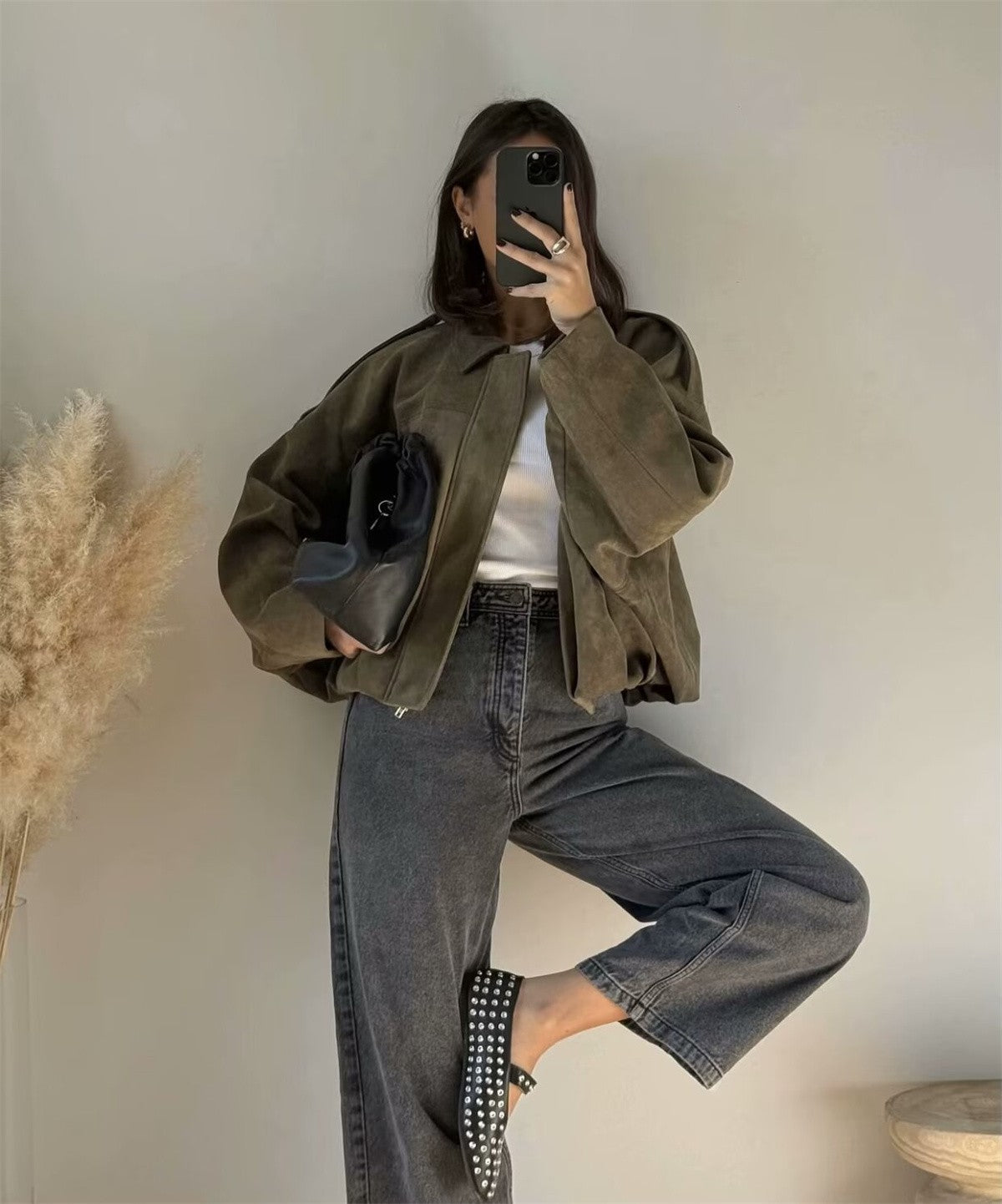 Women Lapel Zipper Solid Jacket Long Sleeve Autumn Winter Fashion Bomber Coat 2025 New In Retro Street Coats Lady Casual Jackets