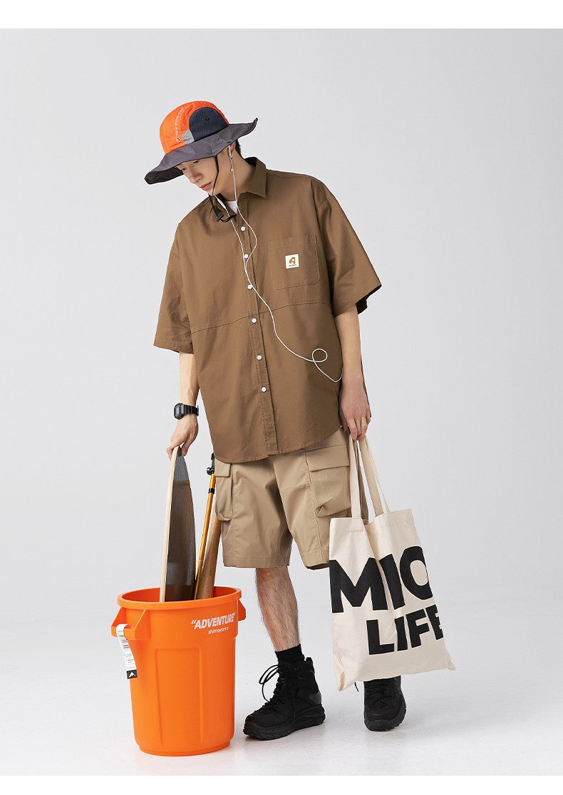 Japan Style Cargo Shirts Men Summer  Pure Cotton Loose Casual Pocket Shirts Men Women Plus Size Short Sleeve Shirt