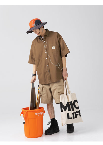 Japan Style Cargo Shirts Men Summer  Pure Cotton Loose Casual Pocket Shirts Men Women Plus Size Short Sleeve Shirt