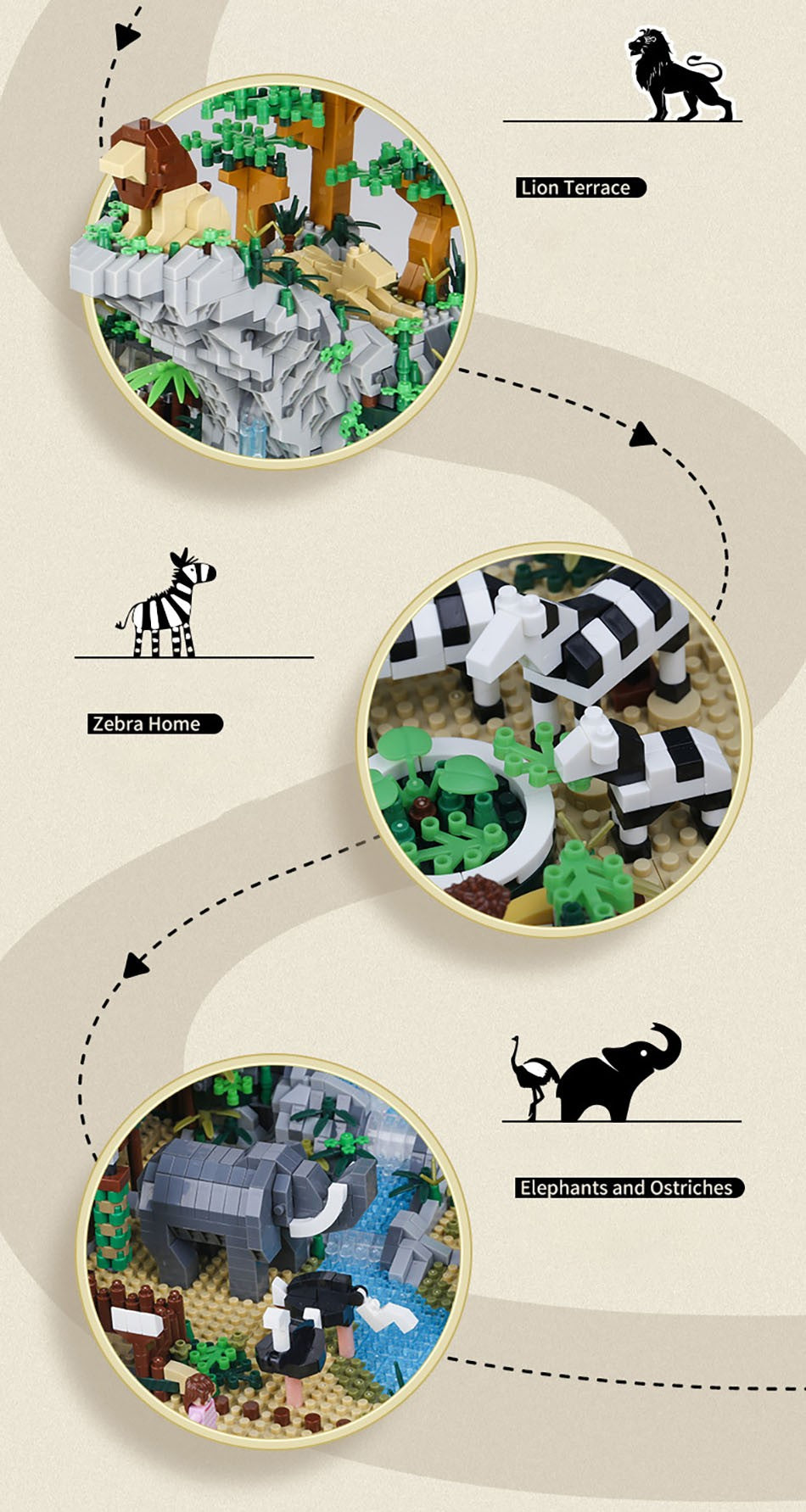 MOC Cidade Zoológico Animal Micro Blocos de Montar Conjunto de Tijolos Panda Leão Elefante Girafa Flamingo Kit Modelo de Parque de Animais Brinquedos Presentes