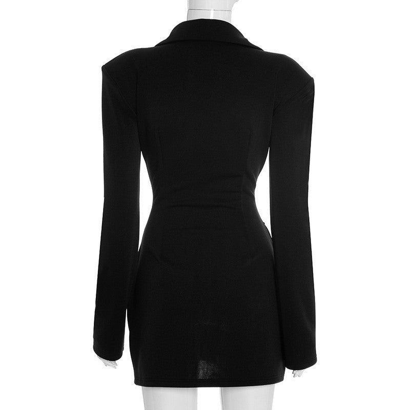 Mozision Deep V Neck Long Sleeve Sexy Mini Blazer Dress Women Elegant Double-breasted High Waist Club Party Blazers Dress