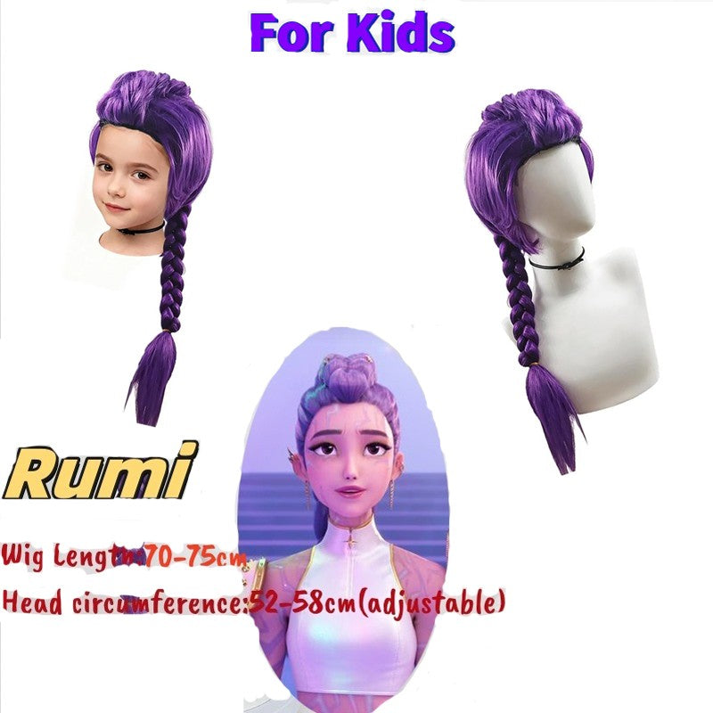 Kpop Demon Hunters Peruca Rumi Mira Zoey Para Crianças Cabelo Sintético Cosplay Festa de Halloween Uso Infantil