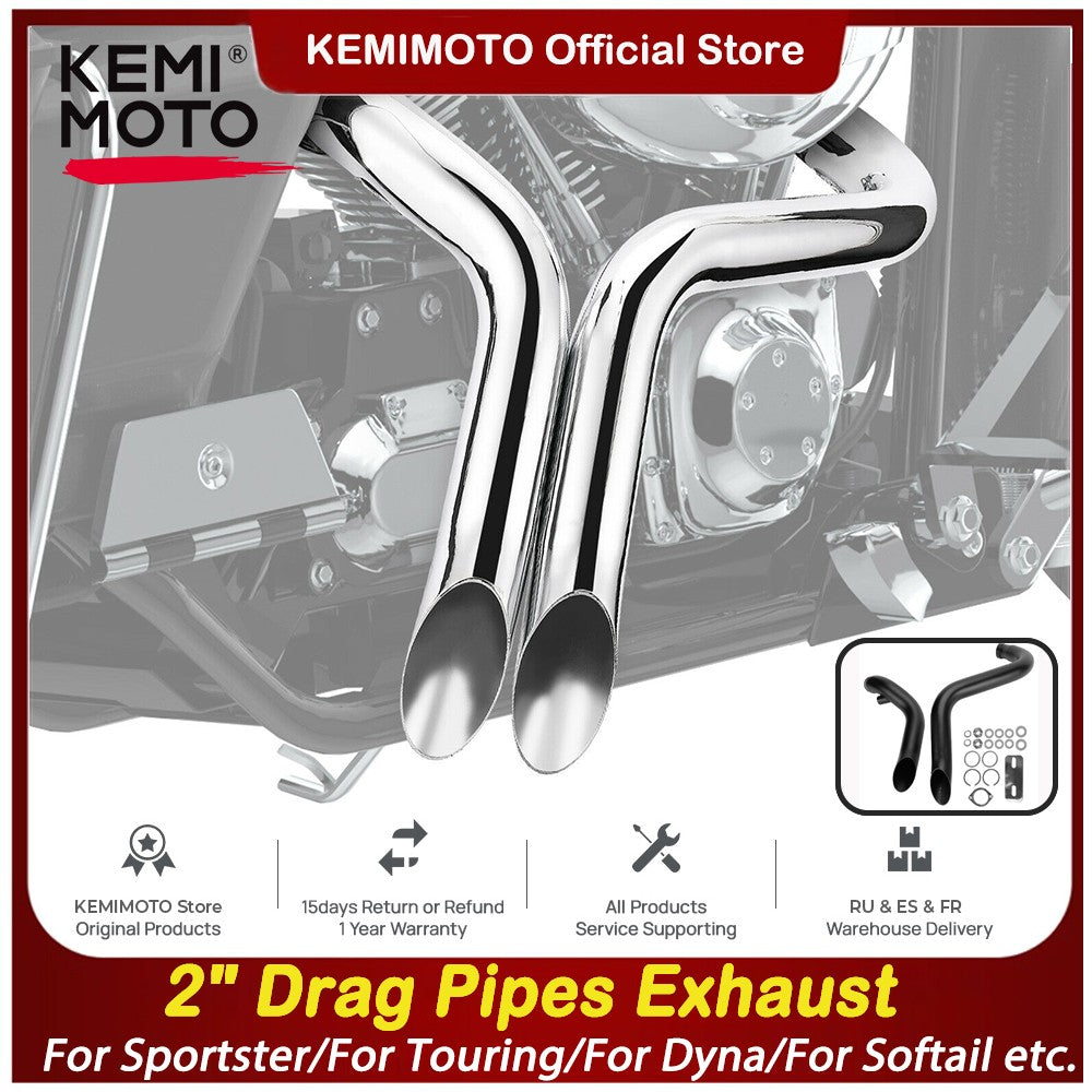 KEMIMOTO Motorcycle Exhaust Pipes 2" Drag Pipes Exhaust For Softail Dyna Sportster Chopper Bobber 1984-2017 Exhaust Systems Part