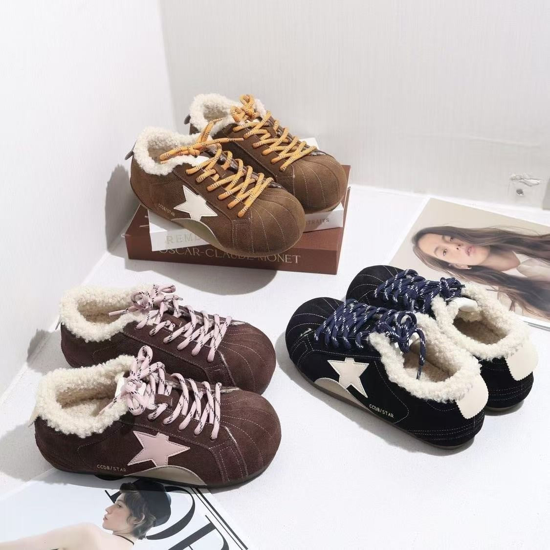 2025 New Winter Women's Sneakers Fleece-lined Flats Dexun Women Shoes Plush, Leisure Shoes Stylish, Non-slip Female Shoes 1417