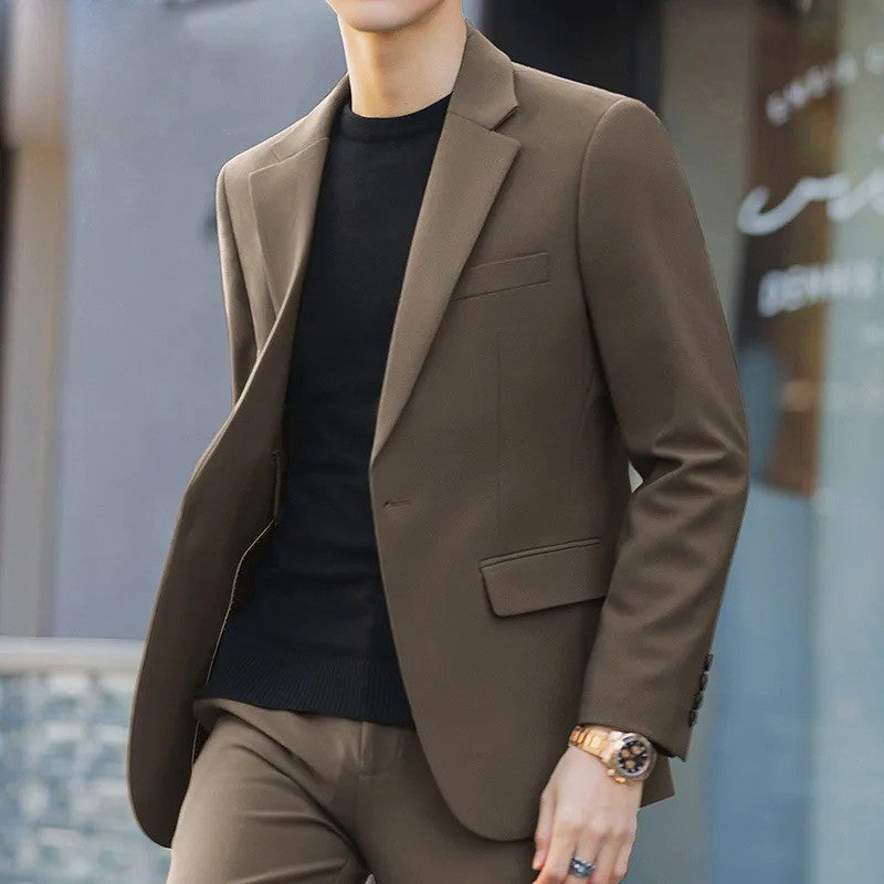 S-6XL Men's Business Casual Suit Korean Style Trendy Slim Fit 2 Piece Set Solid Color ?Blazer+ Pants )Groom Wedding Dress Party