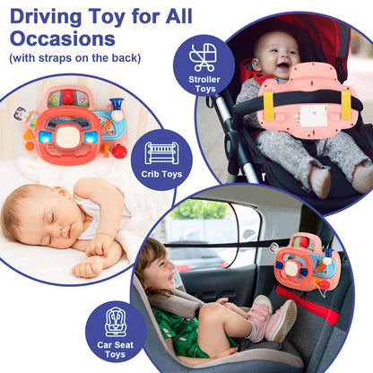 Baby Electric Steering Wheel Simulation Driving Vocal Toys for Car Seats and Stroller Educational Toys for 0-36 Months Toddlers