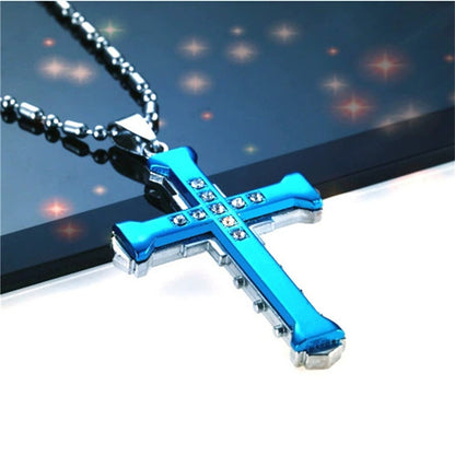 Moda Masculina Nova Cruz de Cristal Jesus Pingente Cor Dourada/Preta/Azul Zircônia Colar Corrente de Bambu Joias Presentes