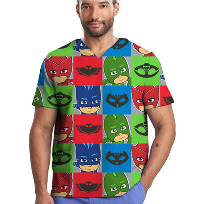 Disney Medical Uniforms Marvel Spider Nurse Scrub Tops Dental Hospital Nursing Shirts Cartoon V-neck Blouse Mens Clinical Scrubs